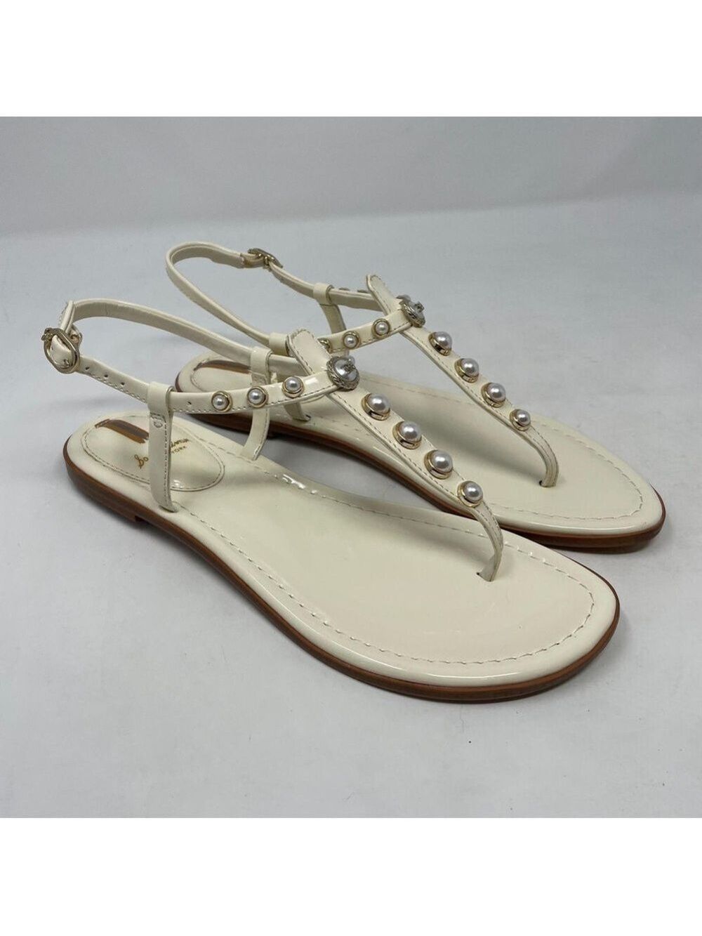 Sam Edelman Gigi Patent Pearl Embellished Thong T- Strap Sandals - NWT - Picture 4 of 11